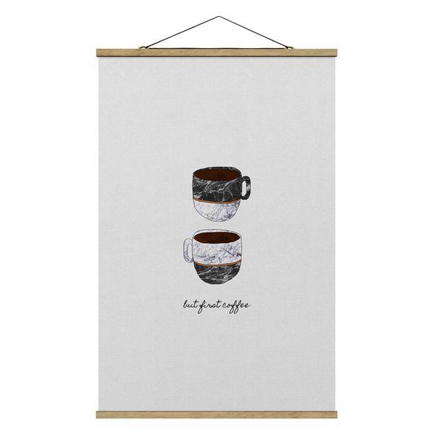 Stoffen schilderij met posterlijst Coffee Mugs Quote But first Coffee