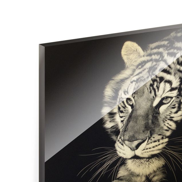 Glasschilderijen Tiger In The Sunlight On Black