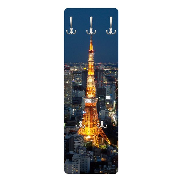 Wandkapstokken houten paneel Tokyo Tower