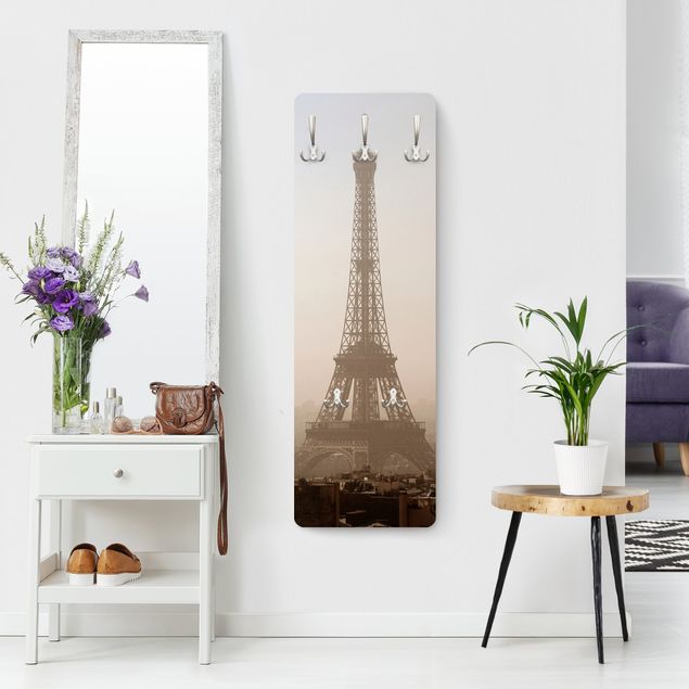 Wandkapstokken houten paneel Tour Eiffel