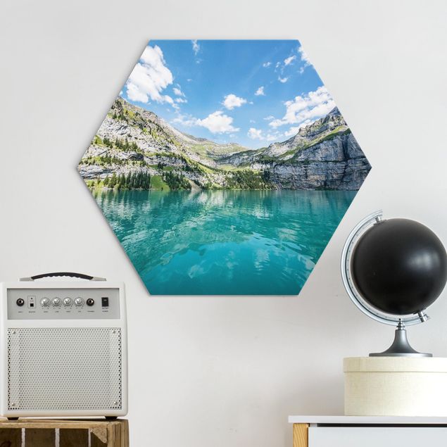 Hexagons Aluminium Dibond schilderijen Divine Mountain Lake