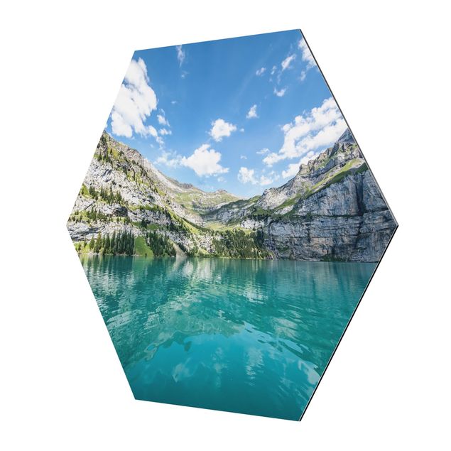 Hexagons Aluminium Dibond schilderijen Divine Mountain Lake