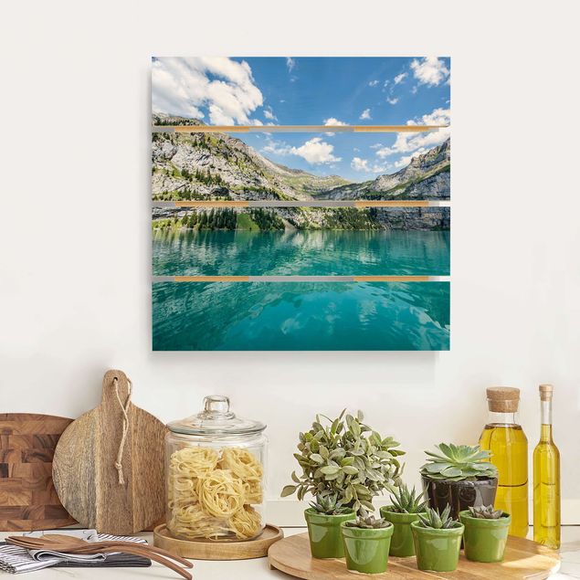 Houten schilderijen op plank Divine Mountain Lake