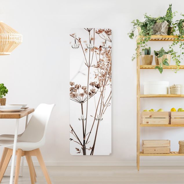 Wandkapstokken houten paneel Dried Flower With Light And Shadows