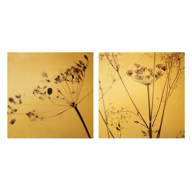 Natuurlijk canvas schilderijen - 2-delig  Dried Flowers Set