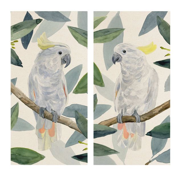Natuurlijk canvas schilderijen - 2-delig  Tropical Cockatoo Set