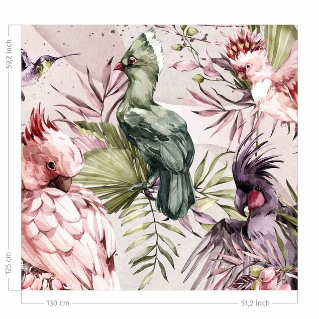bloem gordijnen Tropical Birds - Colourful Cockatoo And Hummingbird