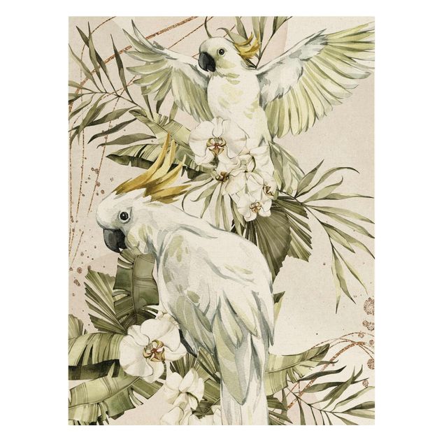 Canvas schilderijen - Goud Tropical Birds - White Cockatoes