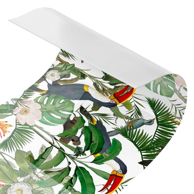 Keukenachterwanden Tropical Toucan With Monstera And Palm Leaves