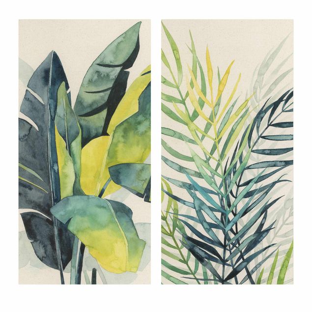 Natuurlijk canvas schilderijen - 2-delig  Tropical Foliage Duo