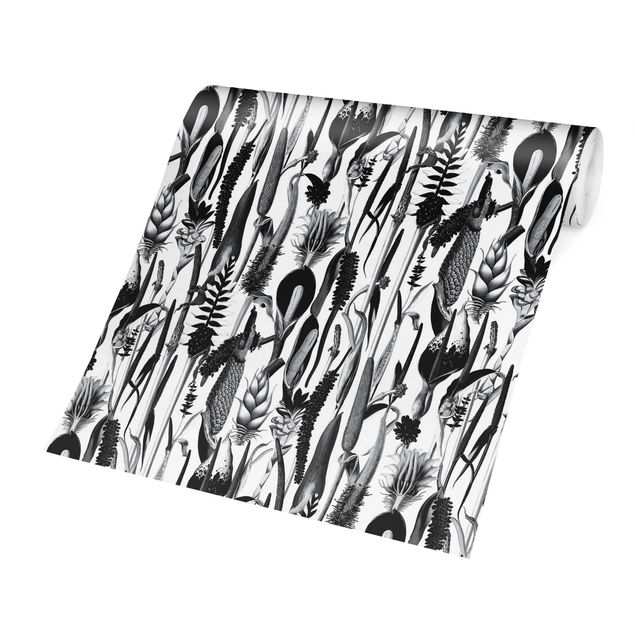 Patroonbehang Tropical Luxury Pattern Black And White