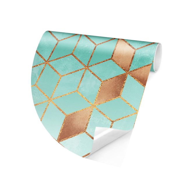 Behangcirkel Turquoise White Golden Geometry