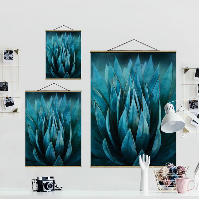 Stoffen schilderij met posterlijst Turquoise Succulents