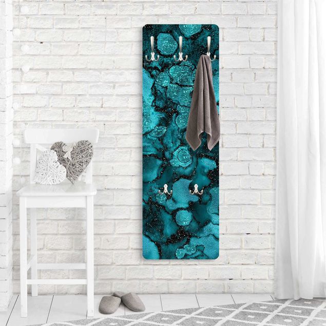 Wandkapstokken houten paneel Turquoise Drop With Glitter