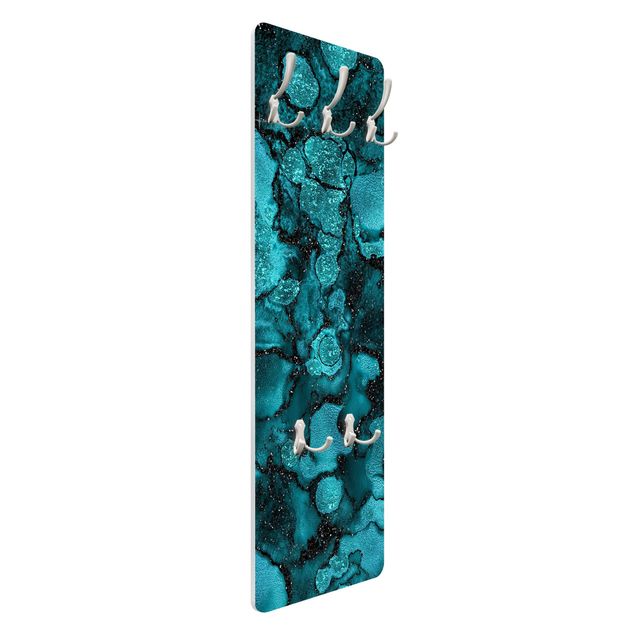 Wandkapstokken houten paneel Turquoise Drop With Glitter