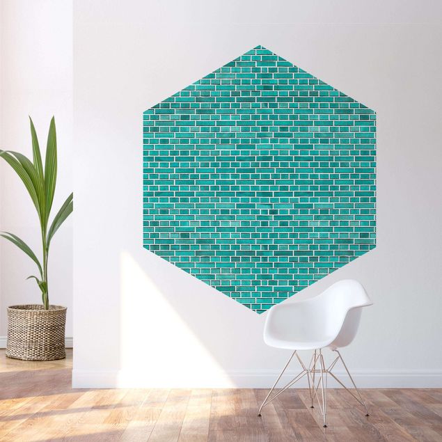Hexagon Mustertapete selbstklebend - Türkise Ziegelwand