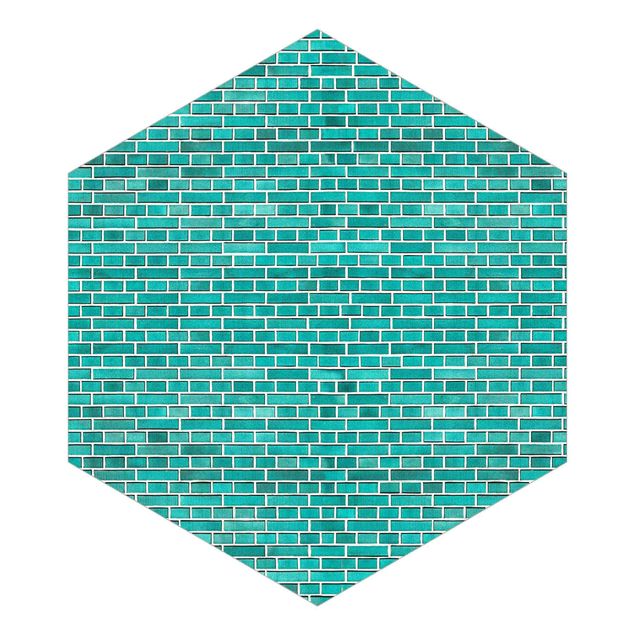 Hexagon Mustertapete selbstklebend - Türkise Ziegelwand