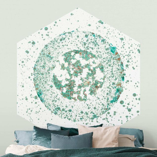 Hexagon Behang Turquoise Microcosm