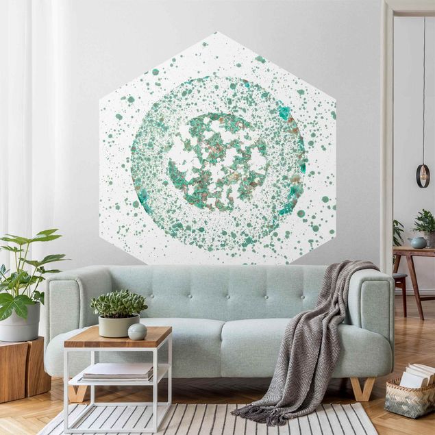 Hexagon Behang Turquoise Microcosm