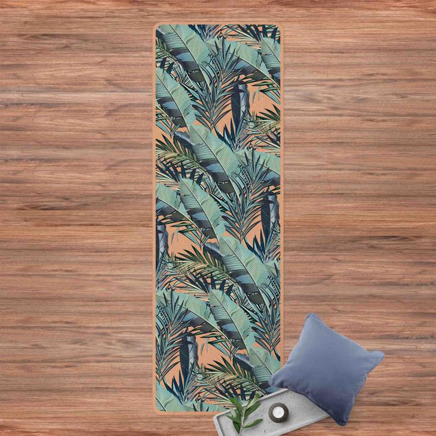 tapijt modern Turquoise Leaves Jungle Pattern