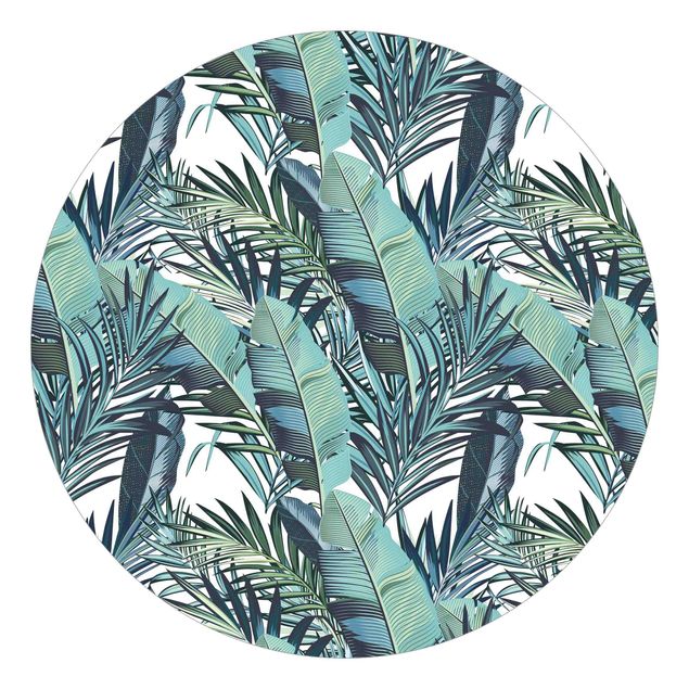 Behangcirkel Turquoise Leaves Jungle Pattern