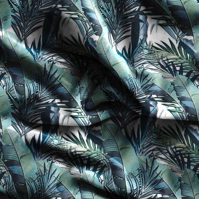 gordijnen voor raam Turquoise Leaves Jungle Pattern