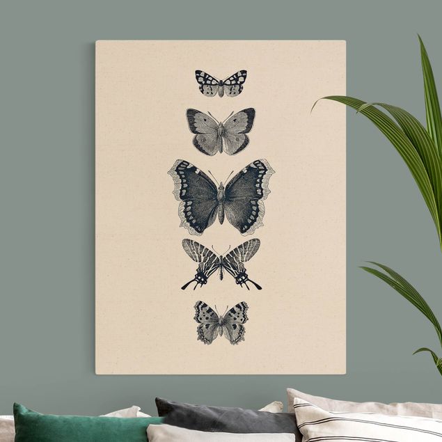 Canvas schilderijen - Goud Ink Butterflies On Beige Backdrop