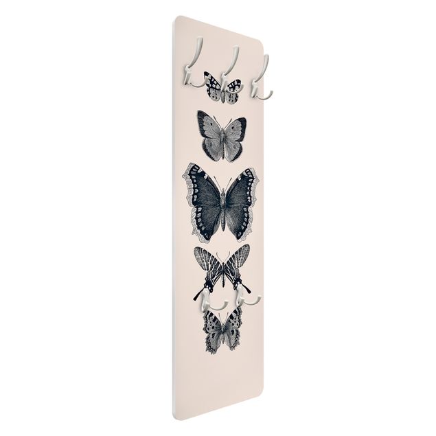 Wandkapstokken houten paneel Ink Butterflies On Beige Backdrop