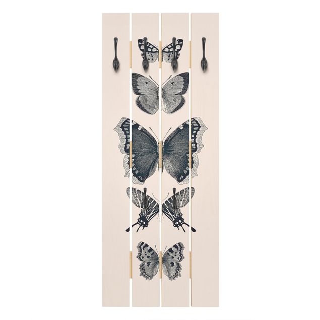 Wandkapstokken houten pallet Ink Butterflies On Beige Backdrop