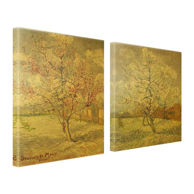 Canvas schilderijen - 2-delig  Vincent van Gogh - Flowering Peach Trees In The Garden