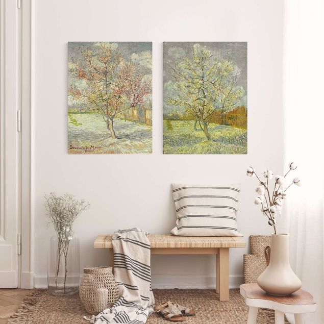 Natuurlijk canvas schilderijen - 2-delig  Vincent van Gogh - Flowering Peach Trees In The Garden