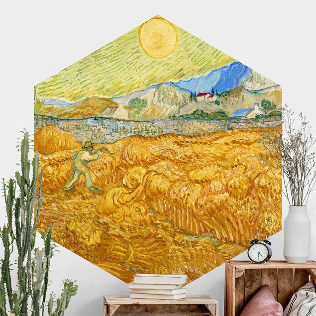 Hexagon Behang Vincent Van Gogh - Wheatfield With Reaper