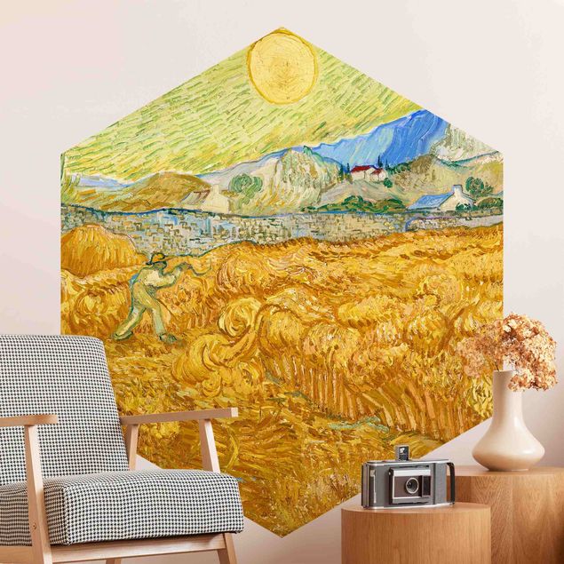 Hexagon Behang Vincent Van Gogh - Wheatfield With Reaper