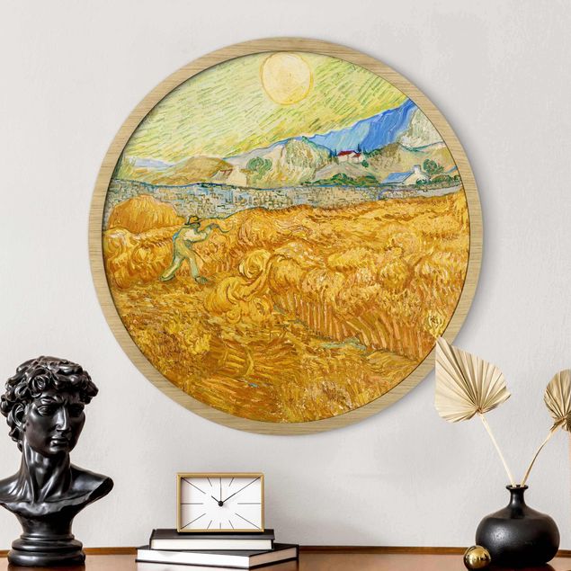 Gerahmte Bilder Rund Vincent Van Gogh - Wheatfield With Reaper