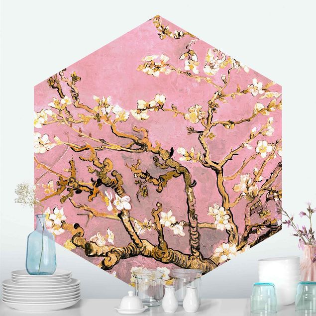 Hexagon Behang Vincent Van Gogh - Almond Blossom In Antique Pink