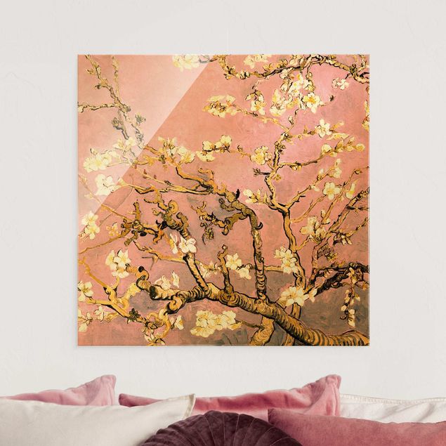 Glas Magnettafel Vincent Van Gogh - Almond Blossom In Antique Pink