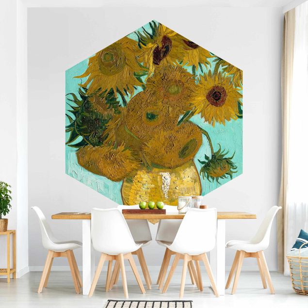 Hexagon Behang Vincent Van Gogh - Vase With Sunflowers