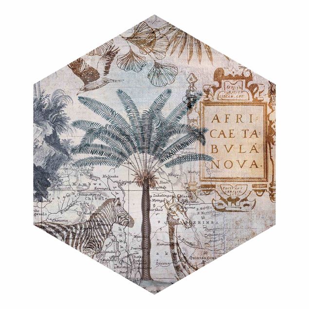 Hexagon Behang Vintage Collage Map Africa