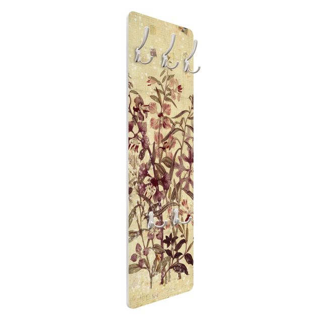 Wandkapstokken houten paneel Vintage Floral Linen Look
