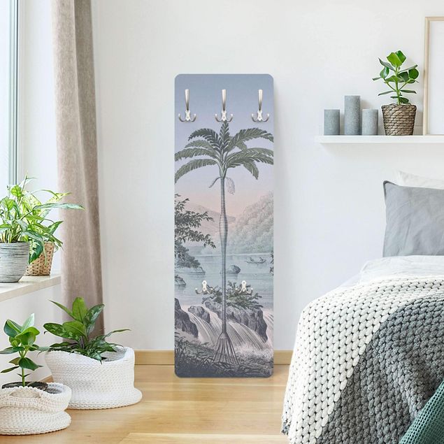 Wandkapstokken houten paneel Vintage Illustration - Landscape With Palm Tree