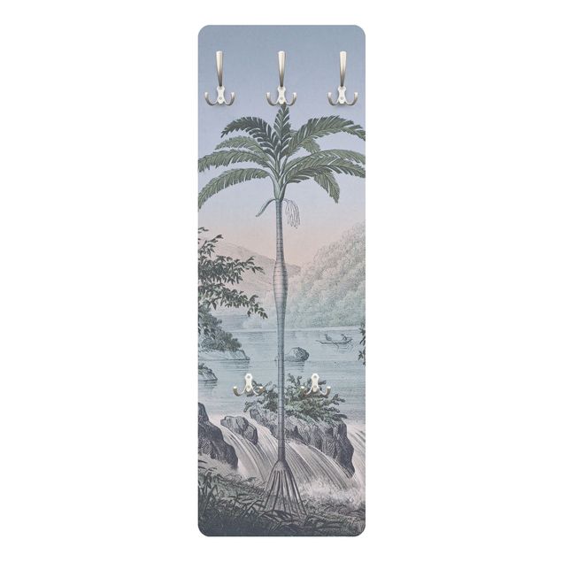 Wandkapstokken houten paneel Vintage Illustration - Landscape With Palm Tree