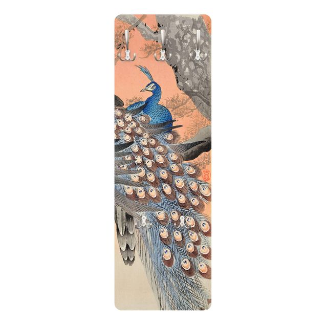 Wandkapstokken houten paneel Vintage Illustration Asian Peacock L