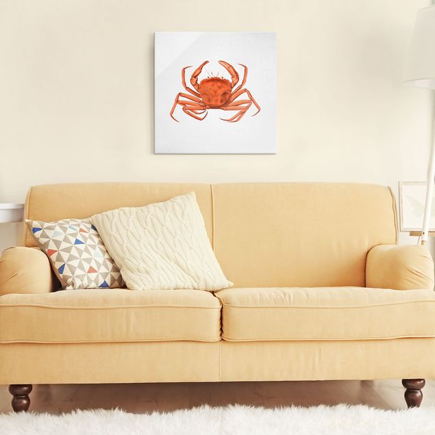 Glasschilderijen - Vintage Illustration Red Crab