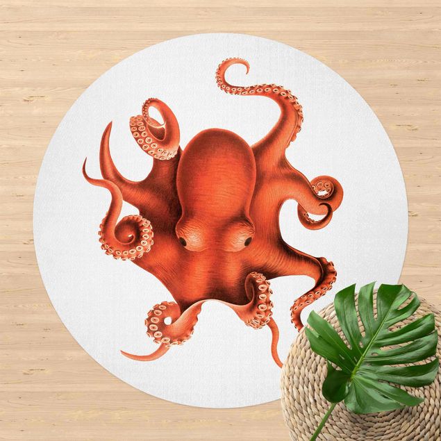 buiten vloerkleed Vintage Illustration Red Octopus