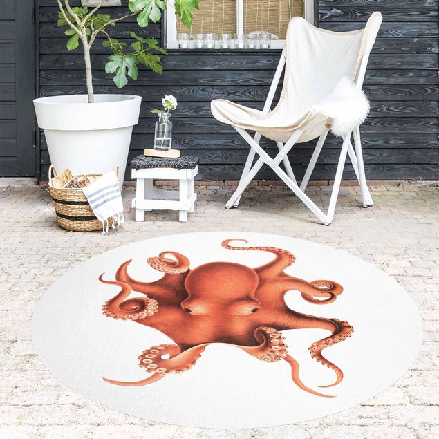 moderne vloerkleden Vintage Illustration Red Octopus