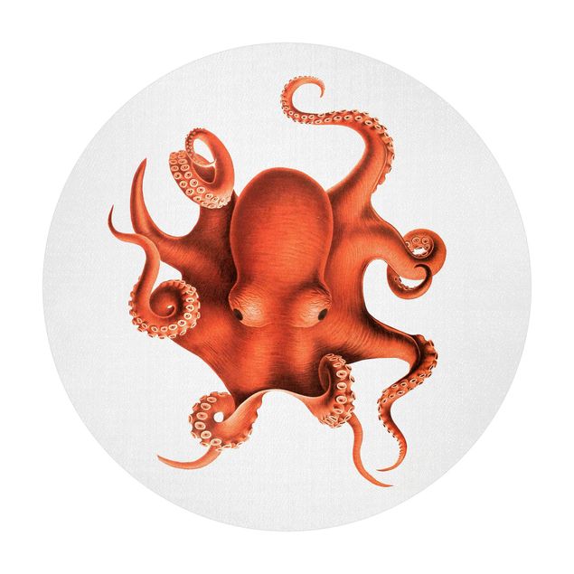 Rond vinyl tapijt Vintage Illustration Red Octopus
