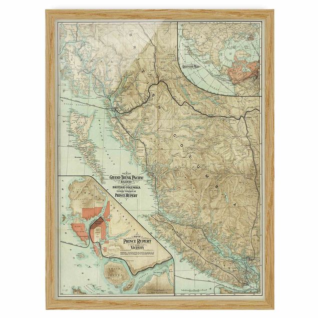 Ingelijste posters Vintage Map British Columbia