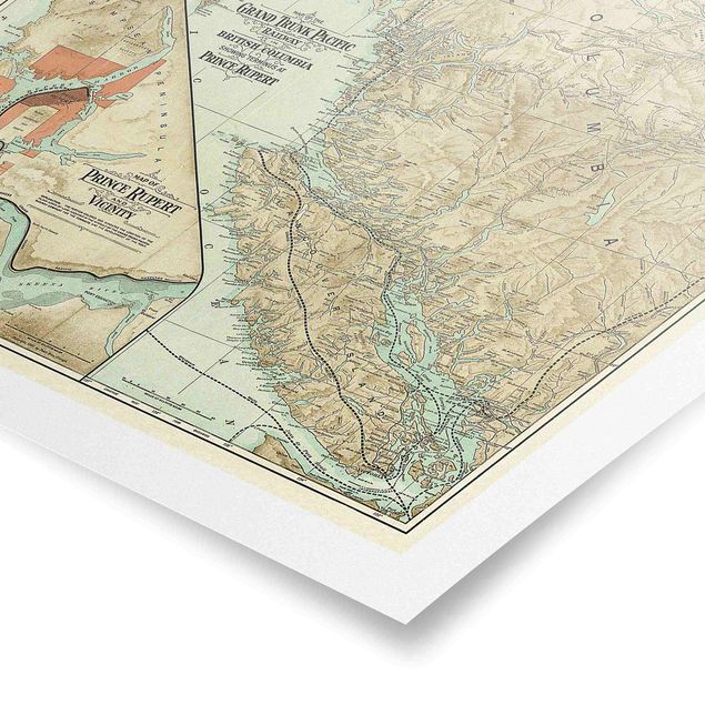 Posters Vintage Map British Columbia