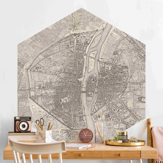 Hexagon Behang Vintage Map Paris