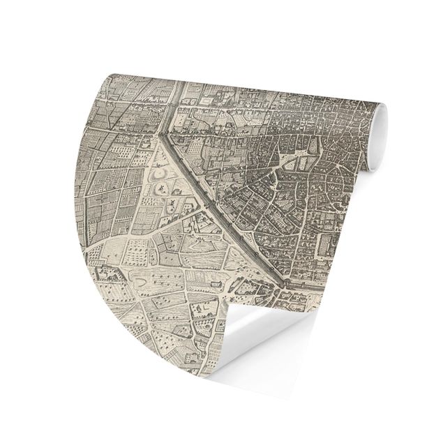 Behangcirkel Vintage Map Paris